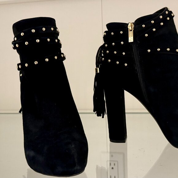 Women's Black Suede Ankle Boots Gold Studded with Tassels 7.5 - Picture 5 of 8